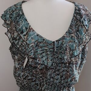 Dress Barn Teal and Brown Ruffled Blouse